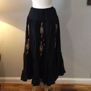 Chico's Women's Black with Floral Print Lined Tie Waist Gypsy Skirt Size 1